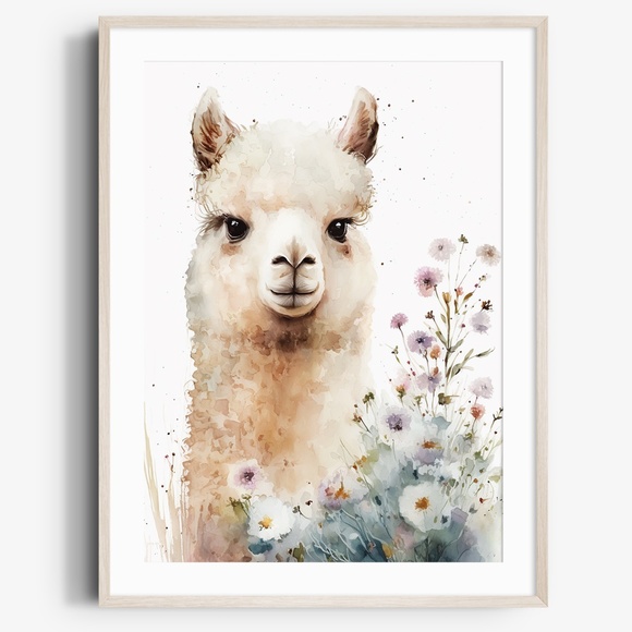 Other - Watercolor Cute Floral Alpaca Wall Art Illustration Print Poster Unframed